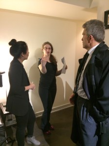 Director Leah Rifkin giving the actors notes prior to shooting the scene
